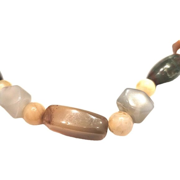 Vintage Polished Gemstone Beaded Necklace Quartz Adventurine Agate - Picture 2 of 3